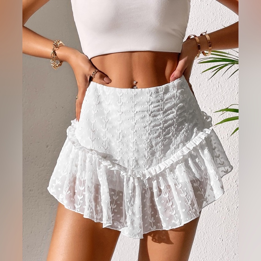 White Ruffled Mini Skirt with Built In Shorts